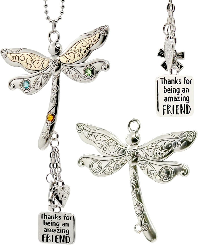 elskandi Thanks for Being an Amazing Friend Dragonfly Charm Hanging Car Charms for Women, Christmas Ornaments for Women Friendship Gift Friend Car Ornament Rearview Mirror Decorations - Image 1